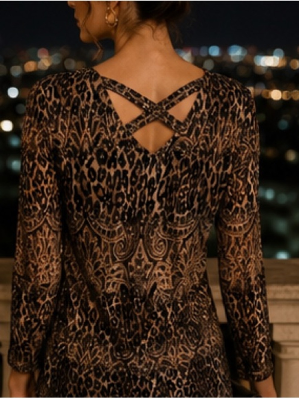 Damee Inc embellished knit top animal print 3/4 sleeves Size xl - Picture 2 of 10